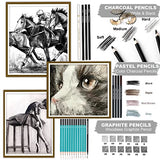 KALOUR 50-Pack Sketch Drawing Pencils Kit with 3-Color Sketchbook,Premium Graphite,Charcoal and Pastel Pencils for Blending Shading,Pro Art Drawing Supplies for Artist Adults Beginner Kids