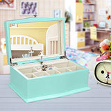 SONGMICS Girls Jewelry Box with Ballerina, Wooden Musical Case with Large Mirror, 10.4"l x 6.9"w x 4.6"h, turquoise