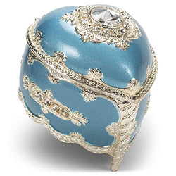 Blue Silver Crystals Heart Metal Jewelry Music Box Plays Somewhere Out There