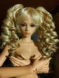 (22-24CM)1/3 BJD Doll SD Fur Wig Dollfie / 2 Colors Creamy-White + Light Brown / Long Curl Hair with 2 Ponytails / Miku Sytle