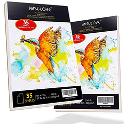MISULOVE Watercolor Paper Pads 9x12 Inch, Pack of 2, 70 Sheets (140lb/300gsm), Glue Bound, Cold Pressed, Acid Free, Art Sketchbook Drawing Paper Great for Painting, Wet & Dry Mixed Media
