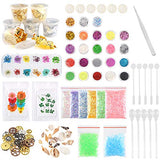 Sntieecr 60 Pack Resin Jewelry Making Supplies Kit with Glitter, Sequins, Mylar Flakes, Dry Flowers, Beads, Wheel Gears, Foil, Shells, Glass Stone, Tweezer and Scoops for Nail Art and Craft Decoration