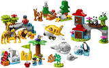 LEGO DUPLO Cargo Train 10875 Exclusive Battery-Operated Building Blocks Set (105 Pieces) & DUPLO Town World Animals 10907 Exclusive Building Bricks (121 Pieces)