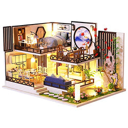 Dollhouse Miniature with Furniture,DIY 3D Wooden Doll House Kit Chinese Style Plus with Dust Cover and Music Movement,1:24 Scale Creative Room Idea Best Gift for Children Friend Lover M029