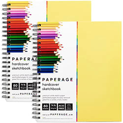 Paperage Sketch Pad, 2-Pack 8.5x11" Inch Hardcover Sketchbook, Spiral Bound, 80 Sheets (74lb) Acid Free Drawing Notebook for Artist Pro & Students (Yellow Cover)