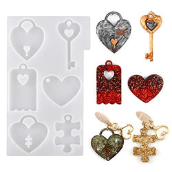 LET'S RESIN Couples Keychains Molds,Couple Necklace Molds with Heart Resin Molds, Heart Lock Silicone Molds, Puzzle Epoxy Pendant Molds for Mothers Day Gifts