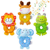 TUMAMA Baby Soft Plush Stuffed Animal Rattles, Handheld Development Toys for Toddlers - 4 PCS