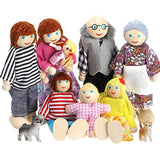 Skylety 10 Pcs Wooden Dollhouse Family Set of 8 Mini People Figures and 2 Pets, Dollhouse Dolls Wooden Doll Family Pretend Play Figures Accessories for Pretend Dollhouse Toy