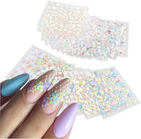 Colorful Flower Nail Art Stickers Decals 3D Self-Adhesive Flower Nail Decals Ice Crystal Flower Daisy Bow Tie Heart Nail Designs Nail Art Supplies Manicure Tips Charms for Women 30Sheets