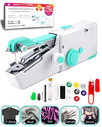 VOLCANOES CLUB Handheld Sewing Machine, Mini Handy Cordless Electric Sewing Machine Portable for Beginners, Kids, Adults - Household Quick Repairing Stitch Tool Suitable for Leather, Clothes, Curtains - Home Travel Use - White