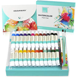 COLOUR BLOCK 32pc Watercolor Paint Tubes Set with Brush and Watercolors Paper I Best Art Supply for Kids, Teens, Adults I Non Toxic Water Color Supplies for Beginner, Student to Professional Artists