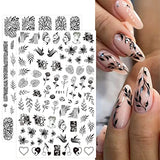 JMEOWIO 10 Sheets Spring Flower Black White Nail Art Stickers Decals Self-Adhesive Pegatinas Uñas Summer Leaf Floral Nail Supplies Nail Art Design Decoration Accessories