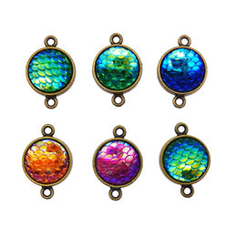 Julie Wang 50pcs Antiqued Bronze Mermaid Scale Charm Pendant Connector for Girl Jewelry Necklace