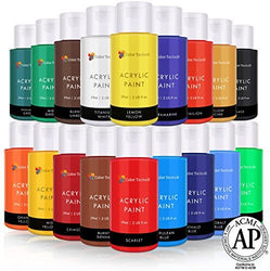 Acrylic Paint Set by Color Technik, Artist Quality, Large Set - 18x59ml (2-Ounce) Bottles, Best Colors for Painting Canvas, Wood, Clay, Fabric, Nail Art & Ceramic, Rich Pigments, Heavy Body, Gift Box