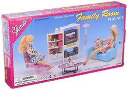 gloria Doll House Furniture, Family Room, TV, Couch, Ottoman