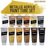 U.S. Art Supply Professional 12 Color Set of Metallic Acrylic Paint, Large 75ml Tubes - Rich Vivid Pearl Colors for Artists, Students, Beginners - Canvas, Portrait Paintings, Wood - Color Mixing Wheel