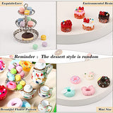 40 Pcs 1:12 Scale Dollhouse Miniature Kitchen Accessories Set Includes 15 Flower Pattern Porcelain Tea Cup 24 Mixed Pretend Cake Foods 1 Mini Three-Tier Cake Stand for Decor Supply (Vivid Style)