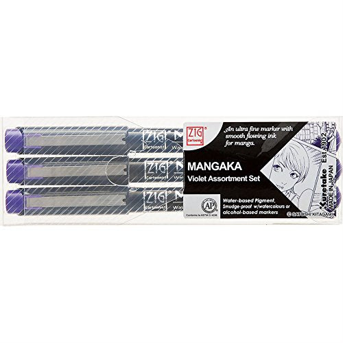 Zig Cartoonist Mangaka Marker Pen 3pc Set for Manga/Cartooning - Violet