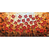 Hand Painted Textured Oil Paintings On Canvas Red Flowers Paintings Modern Wallart Abstract Artwork Canvas Wall Art Paintings Stretched Wooden Inside Ready to Hang 24x48inch