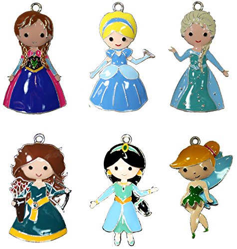 Chunky Princess Pendant Lot for Bubblegum Necklaces and Crafts 6 Enamel Charms Set 2