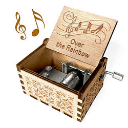 Over The Rainbow Music Box - Wood Laser Engraved Vintage Hand Cranked Cute Boxes Best Unique Gifts for Valentine's Day/Wedding Day/Birthday