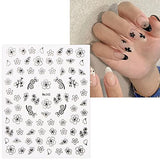 JMEOWIO 8 Sheets Spring Flower Nail Art Stickers Decals Self-Adhesive Pegatinas Uñas Black White Nail Supplies Nail Art Design Decoration Accessories