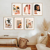ArtbyHannah 11x14 Framed Neutral Wall Art Set of 6, Minimalist Wall Art with Abstract Woman Art Prints for Bedroom Decoration