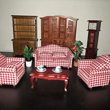 2 Sets 1:12 Scale DIY Dollhouse Sofa&Armchair with Pillow Mini Dolls House Furniture Couch&Chair Miniature Wooden Furniture Handmade Crafts Supplies Red Checkered Dollhouse Toy Dollhouse Accessories