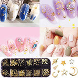 3D Nails Art Metal Charms Studs Jewels Decals Decorations Accessories 800+Pieces Gold Nail Micro Caviar Beads Star Moon Rivet Design Supplies with Tweezers Nail Tools