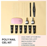 Poly Nail Gel Kit 6 Colors - Nude Grey Poly Kit with Lamp Poly Nail Extension Gel Kit for Starter Modelones All In One Poly Kit Nail Art Design Nail Manicure Poly Polish Kit DIY at Home