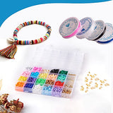 Canvall Clay Spacer Beads Jewelry Making Kit, 4080Pcs Flat Round Polymer Heishi Clay Beads with Pendant Charms Kit and 4 Roll Elastic Strings for Bracelets Necklace Earring DIY Craft