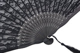 Meifan Womens Multi Color Handmade Cotton Lace Folding Hand Fan (Black-A)