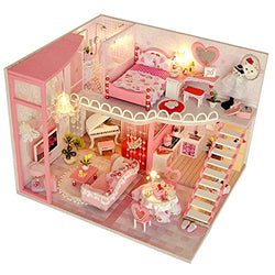 EIRMEON DIY Miniature Dollhouse Kit with Furniture,3D Wooden Dollhouse Miniature DIY Doll House with Dust Proof 1:24 Scale Creative Room Idea for Adults Kids (TD40)