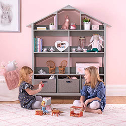 MARTHA STEWART Living and Learning Kids' Dollhouse Bookcase - Gray: Wooden Storage Organizer for Books, Dolls, Toys – Bookshelf for Bedroom or Playroom