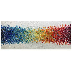 AMEI Art Paintings,24x60Inch 100% Hand Painted Abstract Colorful Oil Paintings Modern Oversized Stretched Framed Contemporary Artwork Textured Palette Knife Paintings for Living Room Bedroom Office Wall Decorations Home Décor Oil Hand Painting