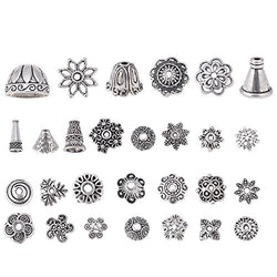 Bingcute 200Pcs Assorted Metal Tibetan Silver Bead Caps for Jewelry Making Supplies,Bali Style