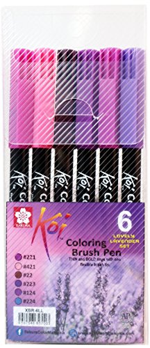 Sakura Koi Coloring brush pen marker, brush tip color marker - 6 colorful pen set (Lovely Lavender)