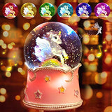 Unicorn Snow Globe Music Box- Anniversary Birthday Valentine for Wife Girlfriend Musical Box with Lights Present to Daughter Mom Kids Play Castle in The Sky