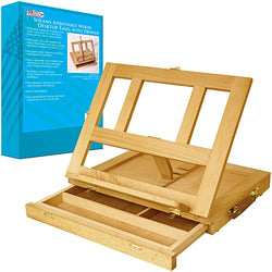 US Art Supply Solana Adjustable Wood Desk Table Easel with Storage Drawer, Premium Beechwood