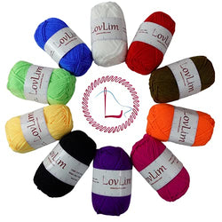 LovLim Crochet Yarn, 10x50g Soft Cotton Yarn Skeins, 1200+ Yards, for Crochet and Knitting, Free Crochet/Amigurumi Patterns, Craft DK Yarn Perfect Starter Kit (Rainbow)