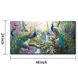 5 Peacock Painting In The Forest 3D Hand-painted Artwork Canvas Painting Wall Art Oil Painting Animal Painting Chinese Style Classical for Home Living Room Bedroom Decoration 24x48 Inch Unframe