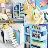 Spilay Dollhouse DIY Miniature Wooden Furniture Kit,Mini Handmade Villa Craft Model Plus with LED & Music Box,1:24 Scale Creative Doll House Toys for Teens Adult (First Meet)