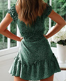 Yobecho Womens Summer Ruffle Sleeve Sweetheart Neckline Printing Dress Mini Dress (Small, Blackish Green)