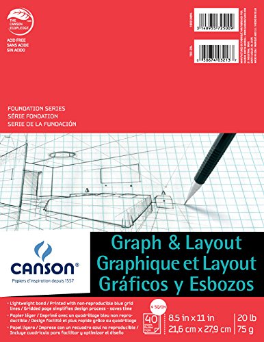 Canson Foundation Series Graph and Layout Paper Pad with Non Reproducible Blue Grid, Fold Over,