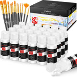 Acrylic Paint Set, Caliart 48 Classic + White Colors (59ml, 2oz) with 24 Brushes Art Craft Paint Supplies for Canvas Halloween Pumpkin Ceramic Rock Painting, Rich Pigments Non Toxic Paints for Kids Be