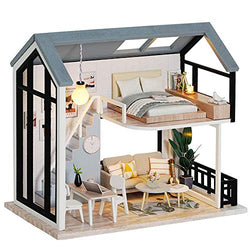 Fsolis DIY Dollhouse Miniature Kit with Furniture, 3D Wooden Miniature House with Dust Cover, Miniature Dolls House kit (QL02)