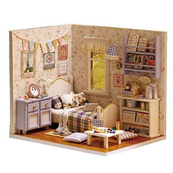 QTFHR Cute Dollhouse Miniature DIY House Mini Creative Room with Furniture Plus Dust Proof Cover DIY Romantic Gift (Blue)