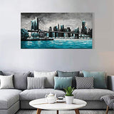 Diathou Contemporary Abstract Art Painting, Canvas Wall Art, Hand-Painted New York City Landscape, Brooklyn Bridge Art Oil Painting, Bedroom Wall Decoration Painting 24x48 inches