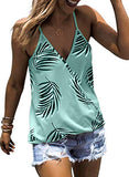 Dokotoo Womens Boho V Neck Fashion Ladies Strappy Spaghetti Cami Tee Beach Summer Leaf Print Sleeveless Tanks Tops Vest Blouse Shirts Green Medium