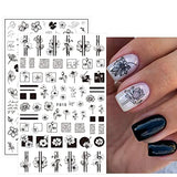 JMEOWIO 10 Sheets Spring Flower Black White Nail Art Stickers Decals Self-Adhesive Pegatinas Uñas Summer Leaf Floral Nail Supplies Nail Art Design Decoration Accessories